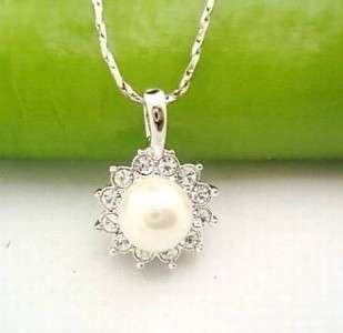 18K white gold plated white pear Womans Necklaces L11  
