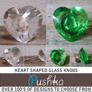 Pushka UK Clear Cut Heart Glass Cupboard Door Knobs  