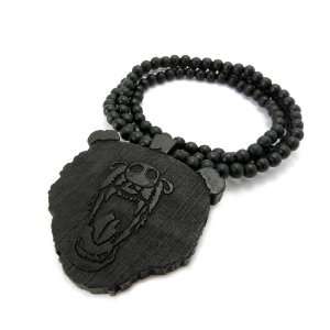  Black Wooden Grizzly Bear Pendant with a 36 Inch Necklace 