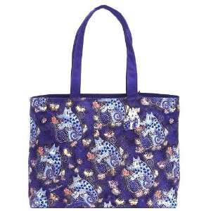  Laurel Burch Blue Cats With Butterflies Shoulder Tote By 