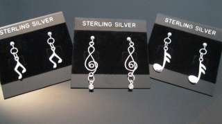   Earrings Dangle Music Note Treble Clef Sterling Silver Pair or Single
