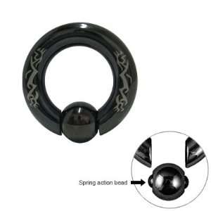  Black Titanium Captive Bead Ring with Spring Bead (2 Gauge 