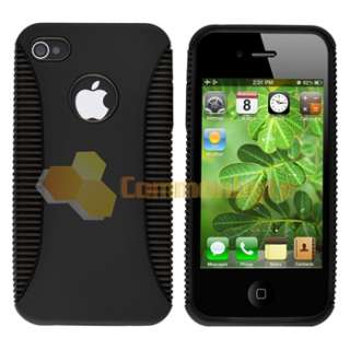 Black TPU Black Plastic Case+Clear Screen Protector For Apple iPhone 4 