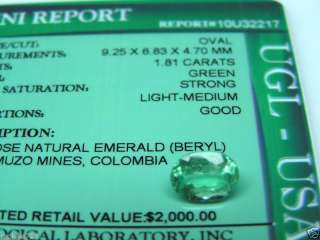 81Ct NATURAL EMERALD COLOMBIAN UNHEAT CERT VERY CLEAN  