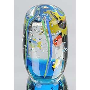   Hand Blown Glass Art   Puppy Love Cartoon Colorful Fish Paperweight