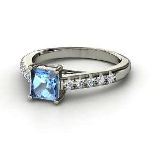  Avenue Ring, Princess Blue Topaz 14K White Gold Ring with 