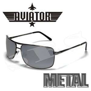 AVIATOR Sunglasses Shades Mens Metal Gray Mirrored  