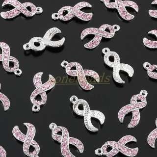   Crysral Ribbon Breast Cancer AWARENESS Pendant Charms Findings 50X