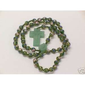   Cloisonne Beads and Jade Cross/medal Rosary (Green) 