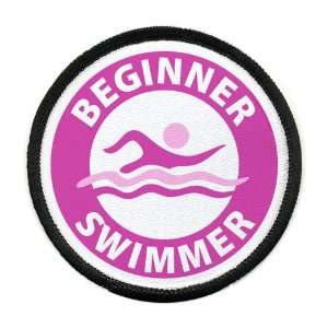 Pink BEGINNER SWIMMER Pool Safety Alert 4 inch Sew on Black Rim Patch 