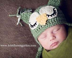 ILC Crochet NEWBORN SLEEPY OWL BABY HAT Photo Prop  