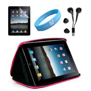  Pink Color Semi Hard Carrying Case for Apple ipad + Black Handsfree 