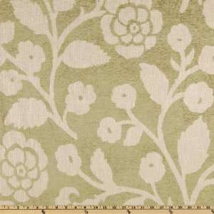  58 Wide Chenille Jacquard Flower Beige/Sage Fabric By 