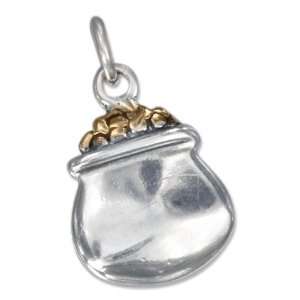  Sterling Silver Two tone Pot Of Gold Charm. Jewelry