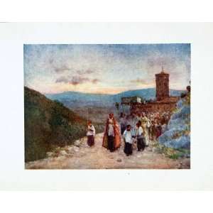  1905 Color Print Procession Host Subiaco Religion Scenic Landscape 