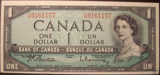 Canada 1954 BC 37b i $1 Changeover Note H/M9161157  Unc  