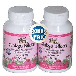  Ginkgo Biloba Bonus Pak, 60 mg, 2 Bottles 60 Capsules Each 