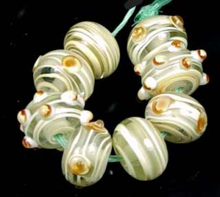 Lampwork Glass Tiger taffy Beige swirl Rondelle Beads (10)  