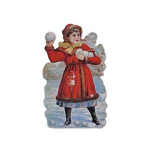  Victorian Girl with Snow Balls Card