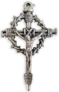 Silver Crown Thorns Cross Medal Crucifix Jesus Christ  