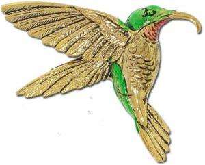 ENAMEL Gold Tone Ruby Throated HUMMINGBIRD Brooch PIN  