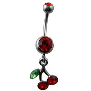  Red Cherry Dangle Crystal CZ Dangle Belly Button Navel 