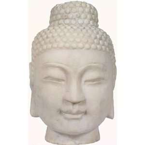    Tibetan Jade Statue Buddha White Stone Bust 