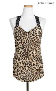 New Womens Sexy Lace Back Leopard Summer Tank Top sz S  