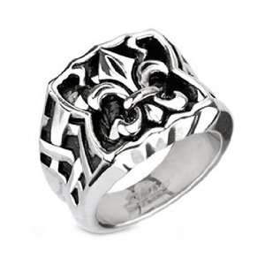  Polished Stainless Steel Biker Ring With Fleur De Lis 