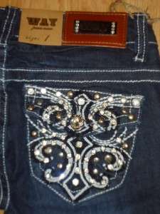 WAY booty jeans FLEUR DE LIS sparkle RHINESTONES 30 bling 9 ~like LA 