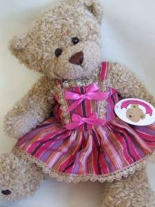 Pink Stripe Dress & 2 Bows clothes fit 15 Build a Bear  
