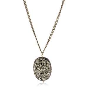 Zara Terez Rockin Wood And Pyrite Antique Brass Plated Chain Pendant 
