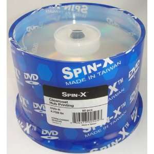  SPIN X DVD R 8X 4.7GB CLEAR COAT   50 Pack in Cake Box 