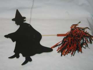 Vintage Beistle Diecut Halloween Witch W Crepe Paper Broom  