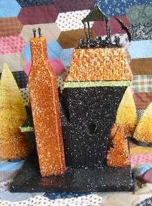   Spectacular Glittered Crooked Lighted House Belfry Table Piece  