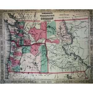    Johnson Map of Washington Oregon and Idaho (1863)
