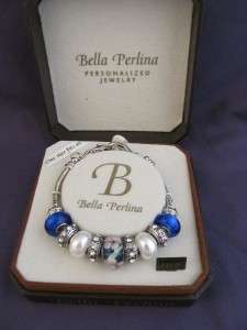 Bella Perlina BLUE Beads Rhinestone Charm Bracelet NEW Silvertone 