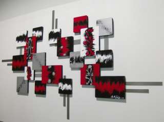 Red,Black,MODERN,ABSTRACT,Squares,WaLL SCULPTURE  