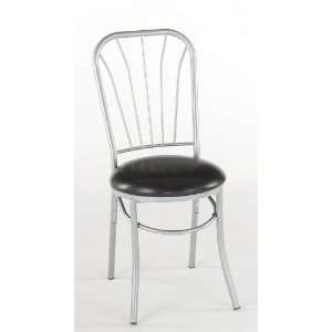  Set of 2 Dining Chairs with Black Vinyl Seat in Chrome 