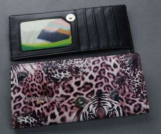 I507 Cool Pink Tiger Leopard Print Lady Women Long Wallet Purse Coin 