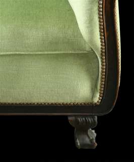 ANTIQUE FRENCH ART DECO GREEN ARMCHAIR BERGERE CHAIR  