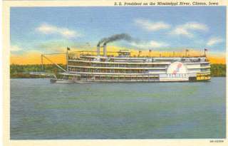 SS President Mississippi River Clinton IA boat postcard  