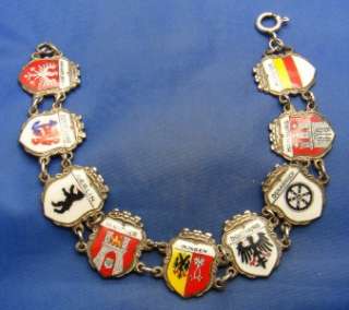   Silver & Enamel German Souvenir Travel Shield Charm Bracelet  