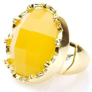   Bulky Round Shape Ring with Ajustable Band in Gold Yellow Mustard Tone