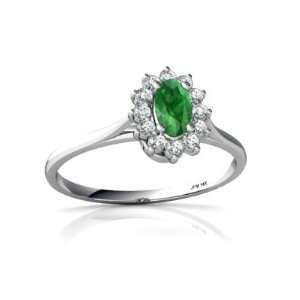  14K White Gold Oval Genuine Emerald Ring Size 4 Jewelry