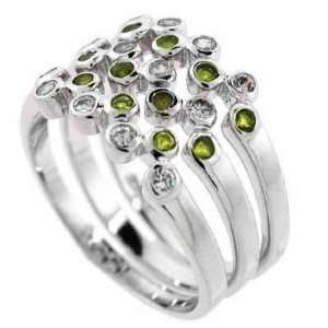  3 STACKABLE Silver Bubble Ring Green/Simulated Diamond CZ 