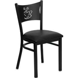  Black Coffee Back Metal Restaurant Chair with Black Vinyl 