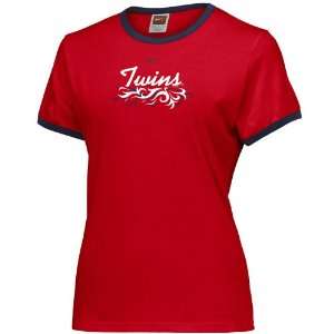  Nike Minnesota Twins Red Ladies Ace Ringer T shirt Sports 