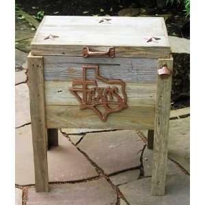 TEXAS Bronze Script Cooler Hand Made Weathered Wood Outdoor Ice Chest 