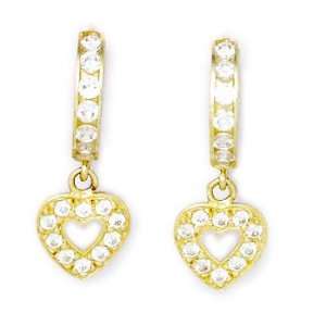  14K Yellow Gold CZ Sweetheart Huggy Earrings Jewelry